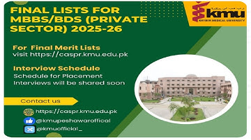 KMU Private MBBS/BDS Final Merit List: Closing Merit & Seat Allocation Interview schedule 2025-26