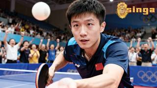The table tennis champion received cheers after demonstrating his skills.