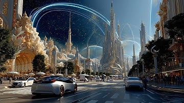 Utopia 4100 🌌 Golden Cloud Cities, Flying Cars & Robots (4K AI Art)