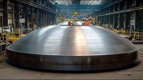 Binnenin de machines die 15 meter staal buigen als papier. Zware buigmachines en productieprocessen.