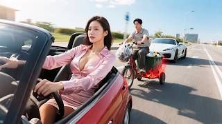 Trash collector's trike!Outraces beauty's supercar.Godlike system awakens!Heiresses queue for his em