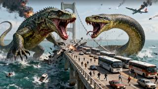 【2025災難巨獸大片】狂暴巨蜥發狂暴走！激怒深海巨蟒！地標大橋瞬間崩毀！#movie #恐怖 #電影