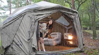 하루종일 비 내리는 숲 속, 폭우에도 아늑한 솔로캠핑 / 바람불고 번개쳐도 좋아☔️ / 김치전, 순대볶음에 맥주 한 잔 / 양양 갈천오토캠핑장