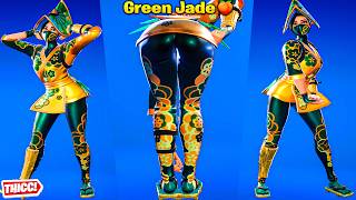 Fortnite Green Jade Skin Showcase Thicc 🍑😍 Top Tiktok Emotes & Dances 😘 New Hot Gyat Japanese Girl 😜