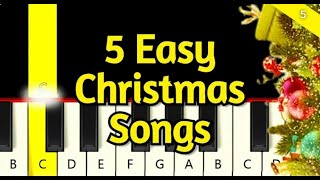🎄 5 Christmas Songs – Very Easy & Slow Piano Tutorial – Beginner (Melody Only)