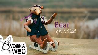 Winter Bear on a Sled | Clay & Wool Handmade Art Doll