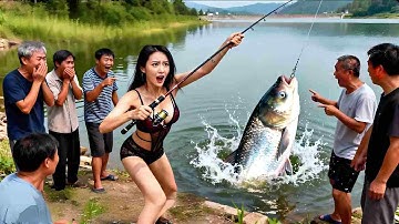 Người đẹp thách thức con cá khổng lồ và gần như bị kéo xuống nước khi đang câu cá!
