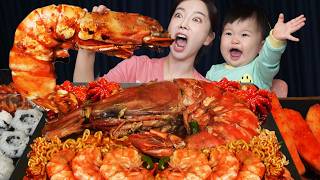 [Mukbang ASMR] Giant King Tiger Shrimp Ramen with Webfoot Ocotpus Seafood Ramyun Recipe Ssoyoung