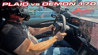 REVENGE OF THE DEMON * Dodge Demon 170 vs Tesla Model S Plaid Track Pack 1/4 Mile DRAG RACE