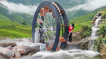 30 Days Off Grid – Building Giant Water Wheel for the Dream House in the forest | FULL VIDEO