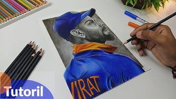 Virat Kohli Drawing | Step by Step Sketch for Beginners | colouring Tutorial😉
