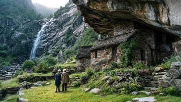 How Happy People Live in a Stone Village Beneath a 100-Meter Waterfall in the Swiss Alps
