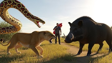 🐍 Heroes Save Careless Mother Lion from Giant Python Attack After a Traffic Accident