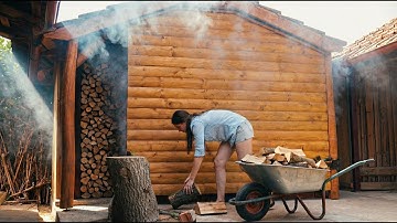 Building wooden door for village smokehouse. Cooking best campfire snack