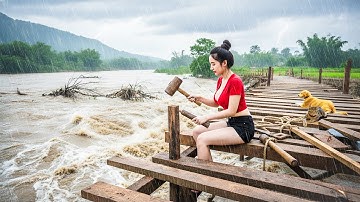TIMELAPSE - Girl Builds Stone-Framed Wooden Bridge Over Flood in 30 Days
