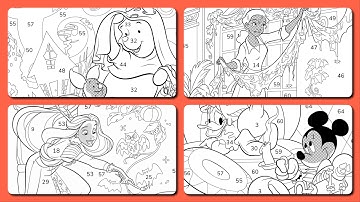 Happy Color by Number Halloween Disney Movie Scenes Winnie Mickey Tiana Rapunzel #coloringbook