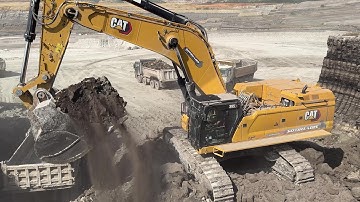 Cat 395 Excavator Loading Overburden On 4 Axle Mercedes & MAN Trucks - Sotiriadis Mining Works - 4k