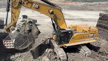 Cat 395 Excavator Loading Overburden On 4 Axle Mercedes & MAN Trucks - Sotiriadis Mining Works - 4k