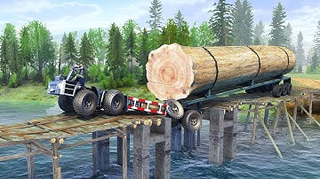 GIANT Logging Truck Crossing Treacherous Bridge Collapse