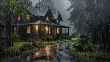 Goodbye Insomnia with Heavy Rain & Thunder Growls on a Stale Tin Roof in Foggy Murky Forest at Night