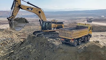 Cat 374D Excavator Loading Overburden On 4 Axle Mercedes & MAN Trucks - Interkat SA