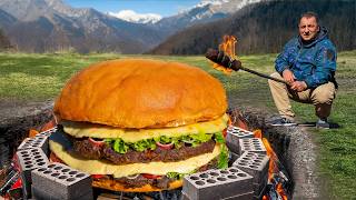 I Cooked a Huge Burger in The Wilderness!