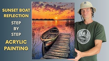Sunset Boat Reflection | STEP by STEP Acrylic Painting Tutorial