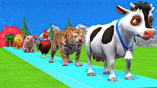 Paint & Animals Cow,Gorilla,Elephant,Lion,Tiger,Dinosaur, Fountain Crossing Transformation Cartoon