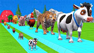 Paint & Animals Cow,Gorilla,Elephant,Lion,Tiger,Dinosaur, Fountain Crossing Transformation Cartoon