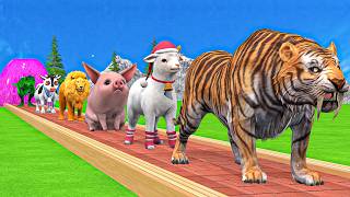 Paint & Animals Cow,Gorilla,Elephant,Lion,Tiger,Dinosaur, Fountain Crossing Transformation Cartoon