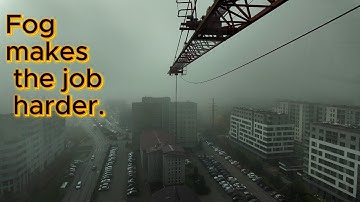 Foggy Morning at Construction Site | Relaxing Crane Operator POV