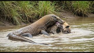 Komodo Dragon Attacks Buffalo & Fights Hyena - Wildlife Battle