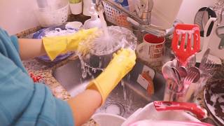 ASMR Washing Dishes By Hand 🫧 rubber gloves, no talking, cleaning routine