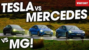 NEW Tesla Model 3 vs Mercedes CLA vs MG IM5 review! | What Car?