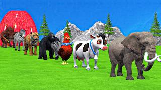 Paint & Animals Mammoth,Gorilla,Tiger,Duck,Cow,Lion Fountain Crossing Transformation Animals Cartoon