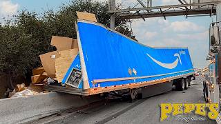 Amazon Trailer Split in Half After Hitting Light Pole