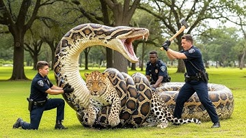 Rescue Heroes Confront Giant Python to Free Mother Leopard
