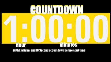 1 Hour Countdown Timer Yellow + End Alarm &10 Seconds countdown at the beginning