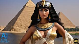 4K AI Art Lookbook Video of AI Girl ｜ Regal Cleopatra at the Pyramids of Giza and Nile River