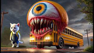 😱🚌The kitten encountered a mutated school bus monster on its way to school!🐱💥 #ai #story #catshorts