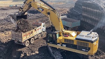 Cat 390D Excavator Loading Overburden On 4 Axle Trucks - Interkat SA
