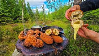 Ultimate CRISPY Fried Chicken with MELTING Cheese | Primitive ASMR Outdoor Cooking