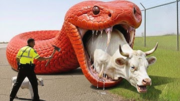 Heroic Rescue Team Saves Innocent Mother Cow from Giant Python Attack