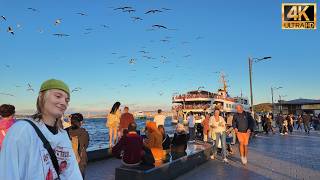 Istanbul Turkey 4K Walking Tour Around Eminonu Pier, Galata Bridge