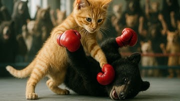 Hilarious Cat Family Training – Papa Cat Turns His Kittens into Boxers! 🥈