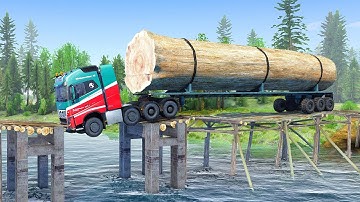 EXTREME Logging Truck Crosses BROKEN Bridge in 2025!