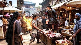 Wanita ganggu penjual daging di jalan. Dia reinkarnasi dewa bela diri, Kalahkan 10 jenderal sekaligu