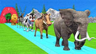 Paint & Animals Duck,Gorilla,Lion,Elephant,Cow,Sheep Fountain Crossing Transformation Animal Cartoon