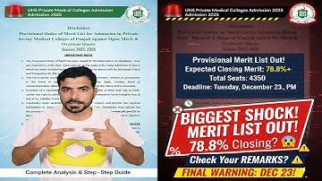 UHS Private Medical Colleges | MBBS Provisional Merit List 2025-26 | Expected Closing Merit & seats