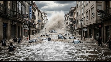 Massive Flood Hits Avilés, Spain – Streets & Homes Submerged in Minutes!